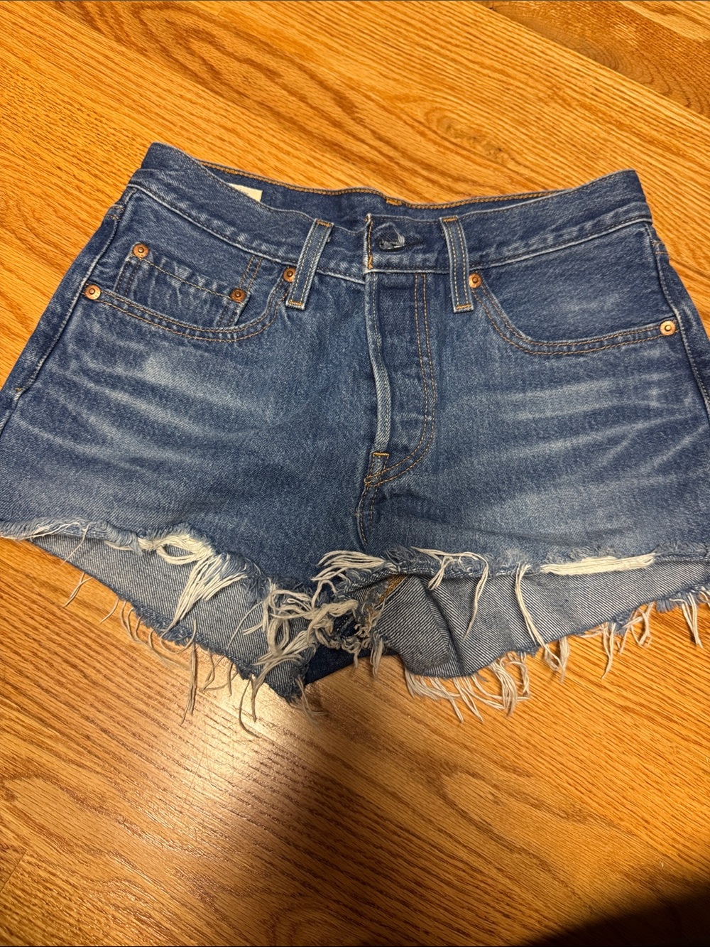 Denim Distressed Frayed Hem Women's Shorts - Blue